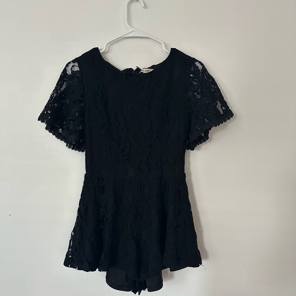 Francesca's Collections Black Lace Flutter Sleeve Peplum Romper